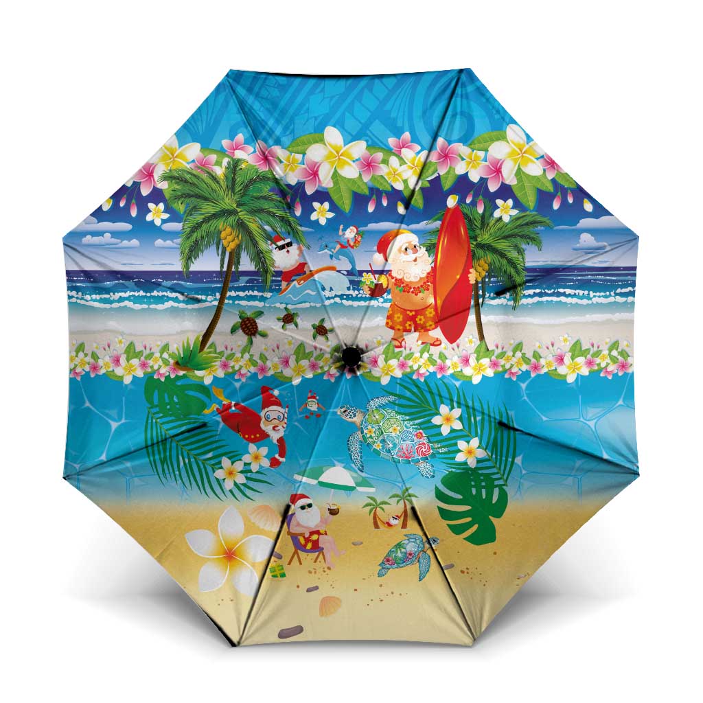 Polynesian Merry Christmas Umbrella Funny Santa Beach Tropical Plant and Turtle LT03 One Size Folded 11.42 inch Opened Diameter 37.4 inch Multicolor - Polynesian Pride