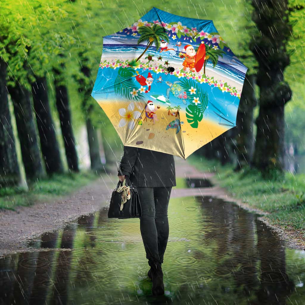 Polynesian Merry Christmas Umbrella Funny Santa Beach Tropical Plant and Turtle LT03 - Polynesian Pride