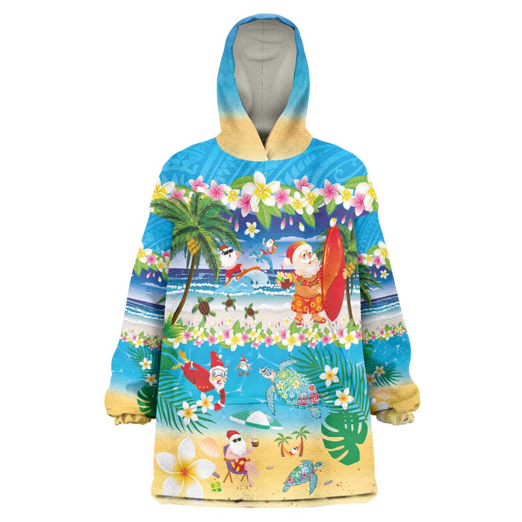 Polynesian Merry Christmas Wearable Blanket Hoodie Funny Santa Beach Tropical Plant and Turtle LT03 One Size Multicolor - Polynesian Pride
