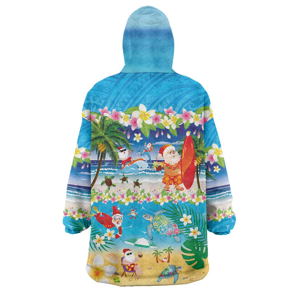 Polynesian Merry Christmas Wearable Blanket Hoodie Funny Santa Beach Tropical Plant and Turtle LT03 - Polynesian Pride