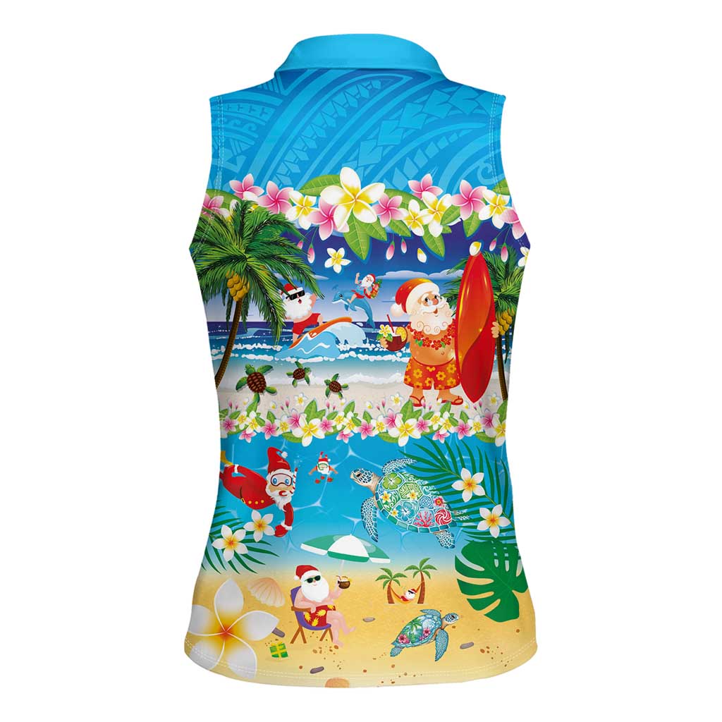 Polynesian Merry Christmas Women Sleeveless Polo Shirt Funny Santa Beach Tropical Plant and Turtle LT03 - Polynesian Pride