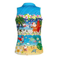 Polynesian Merry Christmas Women Sleeveless Polo Shirt Funny Santa Beach Tropical Plant and Turtle LT03 - Polynesian Pride