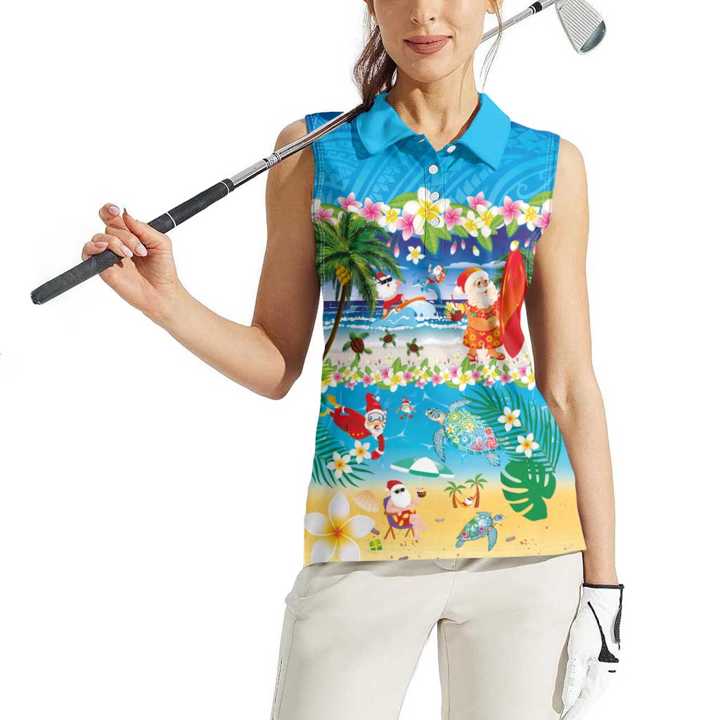 Polynesian Merry Christmas Women Sleeveless Polo Shirt Funny Santa Beach Tropical Plant and Turtle LT03 - Polynesian Pride