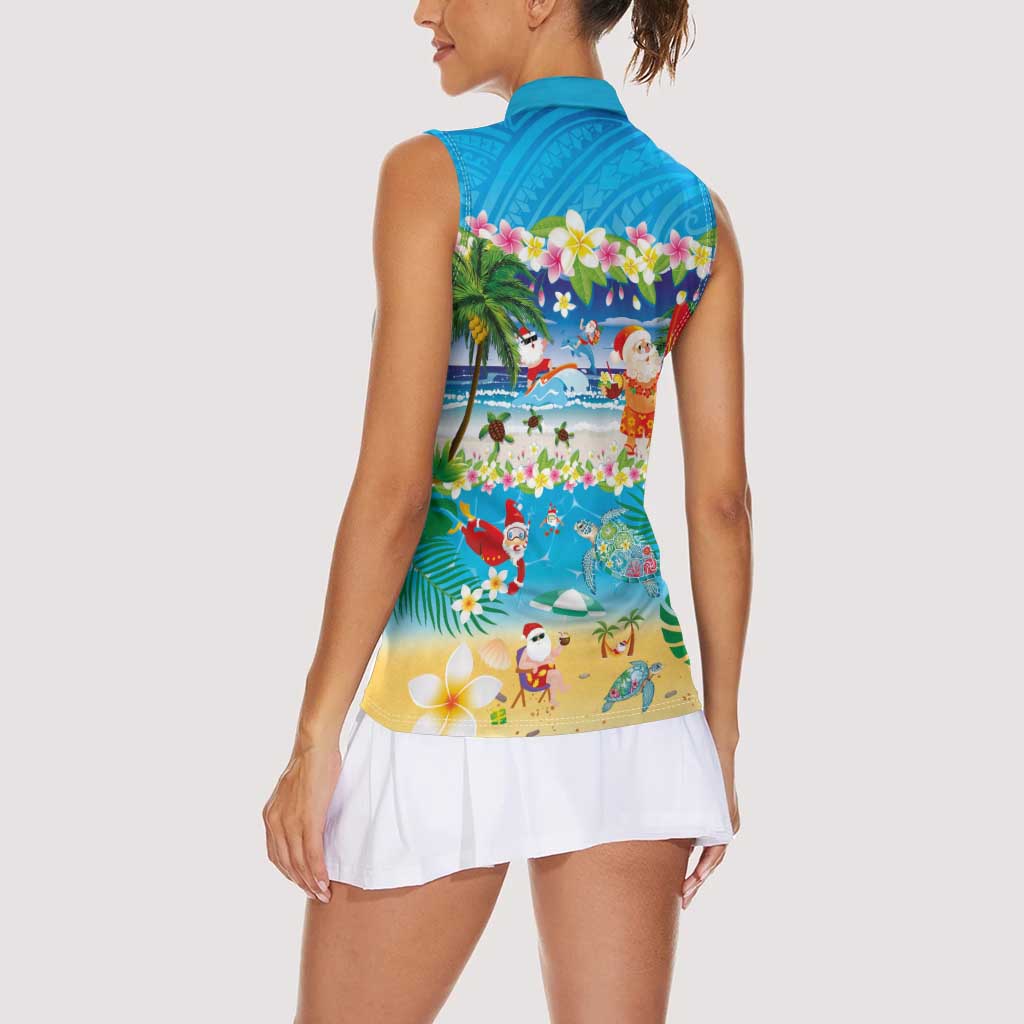 Polynesian Merry Christmas Women Sleeveless Polo Shirt Funny Santa Beach Tropical Plant and Turtle LT03 - Polynesian Pride
