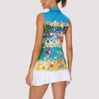 Polynesian Merry Christmas Women Sleeveless Polo Shirt Funny Santa Beach Tropical Plant and Turtle LT03 - Polynesian Pride