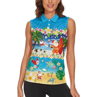 Polynesian Merry Christmas Women Sleeveless Polo Shirt Funny Santa Beach Tropical Plant and Turtle LT03 - Polynesian Pride