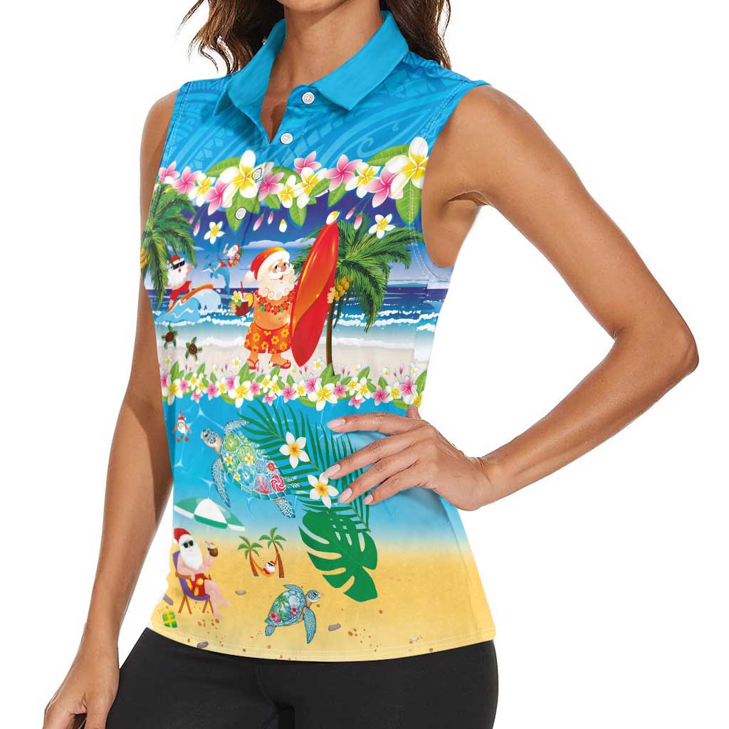 Polynesian Merry Christmas Women Sleeveless Polo Shirt Funny Santa Beach Tropical Plant and Turtle LT03 - Polynesian Pride