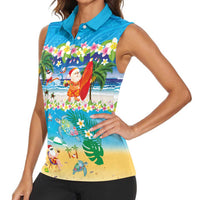Polynesian Merry Christmas Women Sleeveless Polo Shirt Funny Santa Beach Tropical Plant and Turtle LT03 - Polynesian Pride