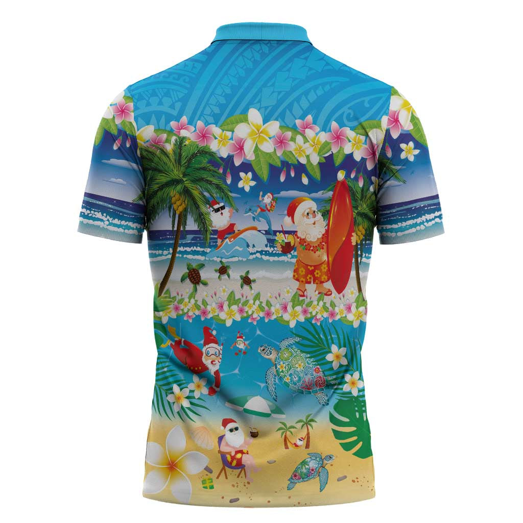 Polynesian Merry Christmas Zipper Polo Shirt Funny Santa Beach Tropical Plant and Turtle - Polynesian Pride