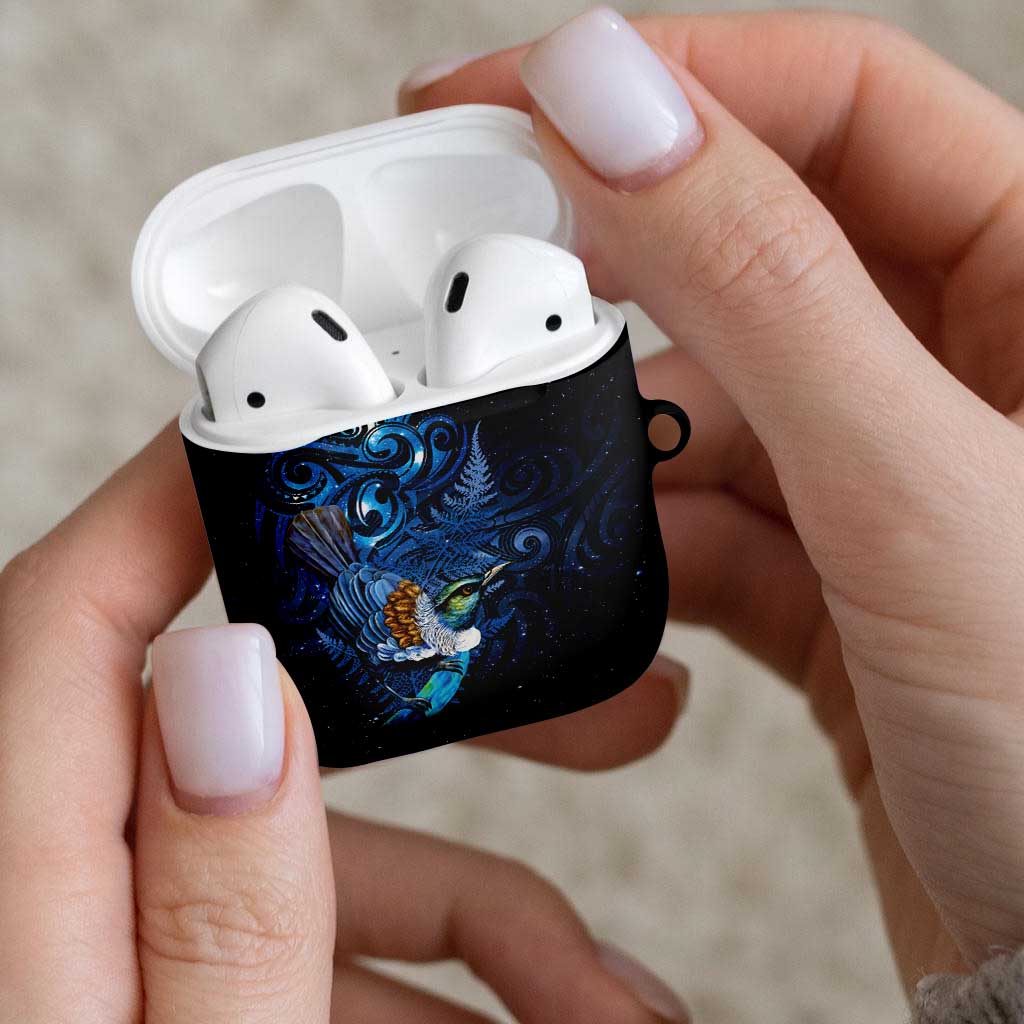 Aotearoa Matariki AirPods Case Maori Tribal with Silver Fern and Tui Bird Galaxy Style LT03 - Polynesian Pride