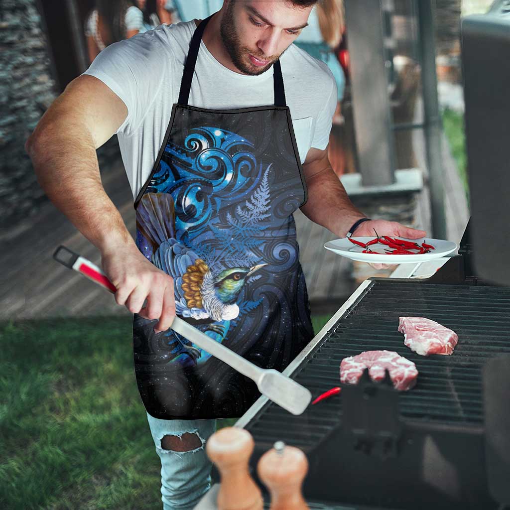 Aotearoa Matariki Apron Maori Tribal with Silver Fern and Tui Bird Galaxy Style - Polynesian Pride