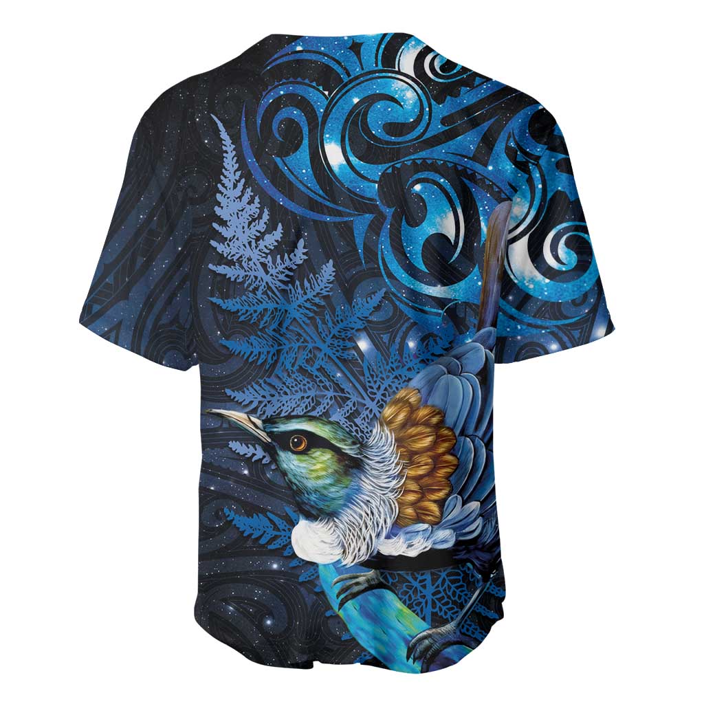 Aotearoa Matariki Baseball Jersey Maori Tribal with Silver Fern and Tui Bird Galaxy Style - Polynesian Pride
