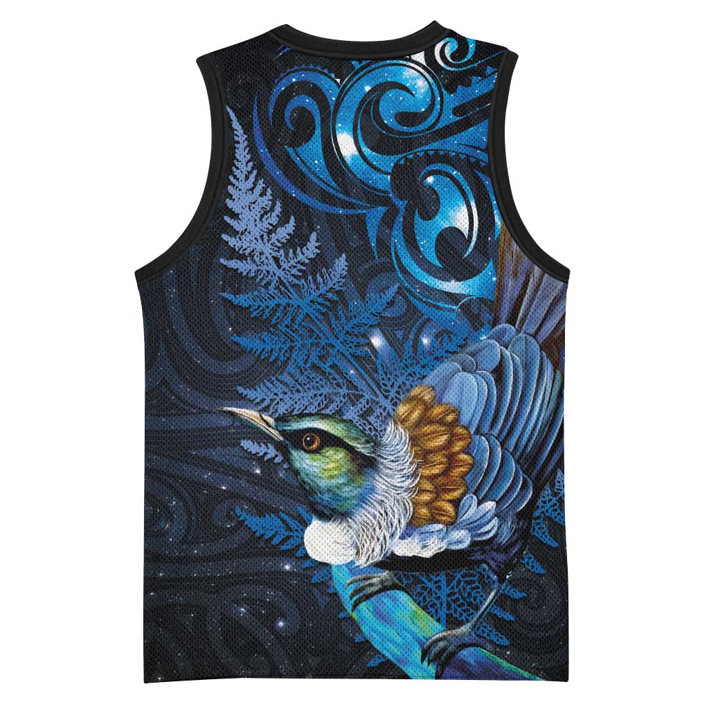 Aotearoa Matariki Basketball Jersey Maori Tribal with Silver Fern and Tui Bird Galaxy Style LT03 - Polynesian Pride