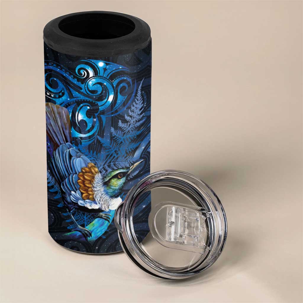 Aotearoa Matariki 4 in 1 Can Cooler Tumbler Maori Tribal with Silver Fern and Tui Bird Galaxy Style LT03 - Polynesian Pride