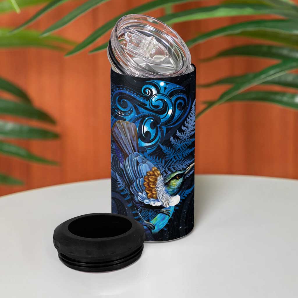 Aotearoa Matariki 4 in 1 Can Cooler Tumbler Maori Tribal with Silver Fern and Tui Bird Galaxy Style LT03 - Polynesian Pride