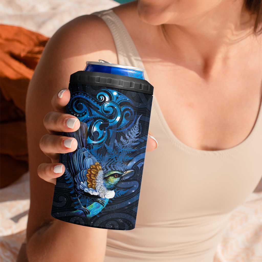 Aotearoa Matariki 4 in 1 Can Cooler Tumbler Maori Tribal with Silver Fern and Tui Bird Galaxy Style LT03 - Polynesian Pride