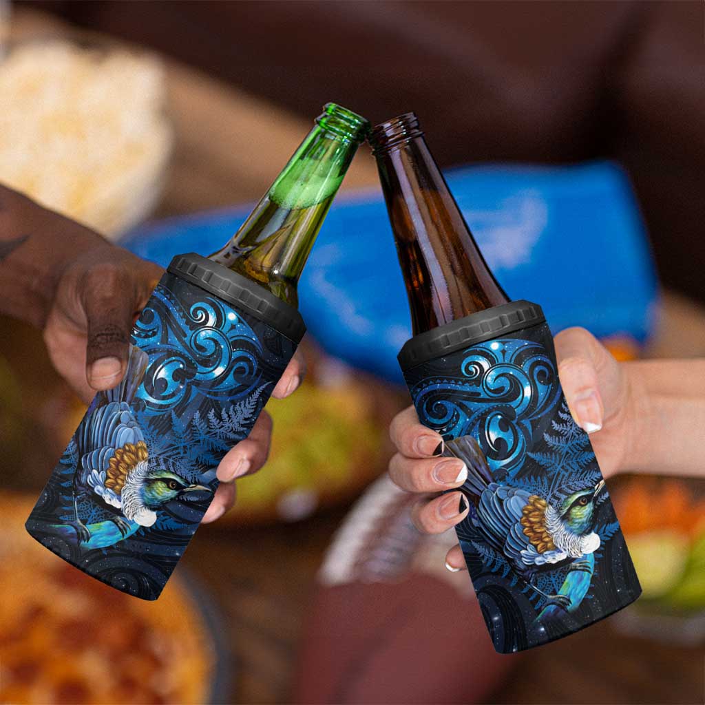 Aotearoa Matariki 4 in 1 Can Cooler Tumbler Maori Tribal with Silver Fern and Tui Bird Galaxy Style LT03 - Polynesian Pride