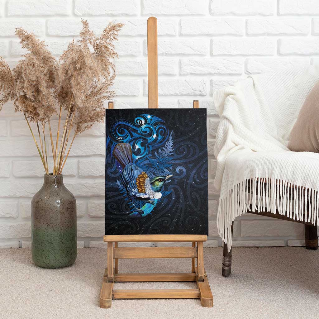 Aotearoa Matariki Canvas Wall Art Maori Tribal with Silver Fern and Tui Bird Galaxy Style - Polynesian Pride