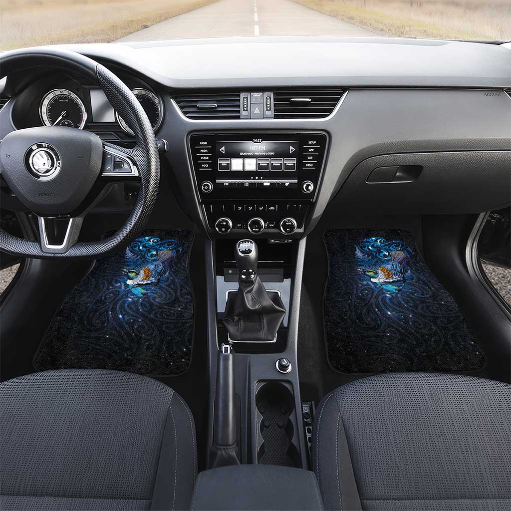 Aotearoa Matariki Car Mats Maori Tribal with Silver Fern and Tui Bird Galaxy Style - Polynesian Pride