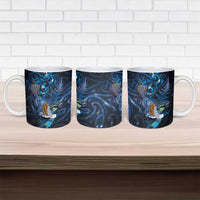 Aotearoa Matariki Ceramic Mug Maori Tribal with Silver Fern and Tui Bird Galaxy Style - Polynesian Pride