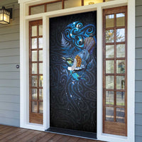 Aotearoa Matariki Door Cover Maori Tribal with Silver Fern and Tui Bird Galaxy Style LT03 - Polynesian Pride