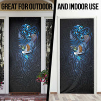 Aotearoa Matariki Door Cover Maori Tribal with Silver Fern and Tui Bird Galaxy Style LT03 - Polynesian Pride