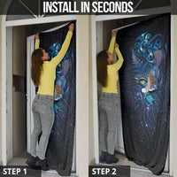 Aotearoa Matariki Door Cover Maori Tribal with Silver Fern and Tui Bird Galaxy Style LT03 - Polynesian Pride