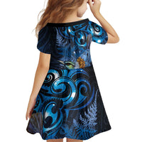 Aotearoa Matariki Family Matching Off The Shoulder Long Sleeve Dress and Hawaiian Shirt Maori Tribal with Silver Fern and Tui Bird Galaxy Style LT03 - Polynesian Pride