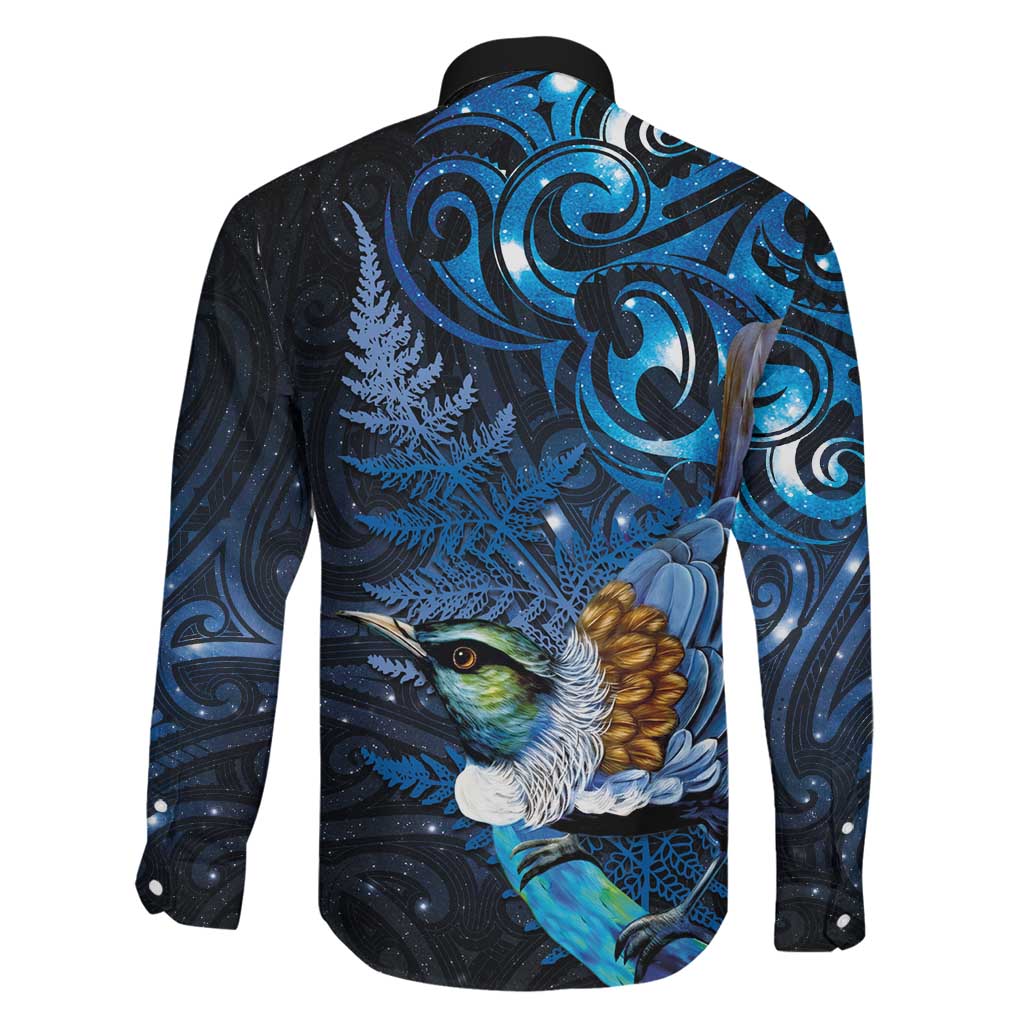 Aotearoa Matariki Family Matching Off Shoulder Maxi Dress and Hawaiian Shirt Maori Tribal with Silver Fern and Tui Bird Galaxy Style LT03 - Polynesian Pride