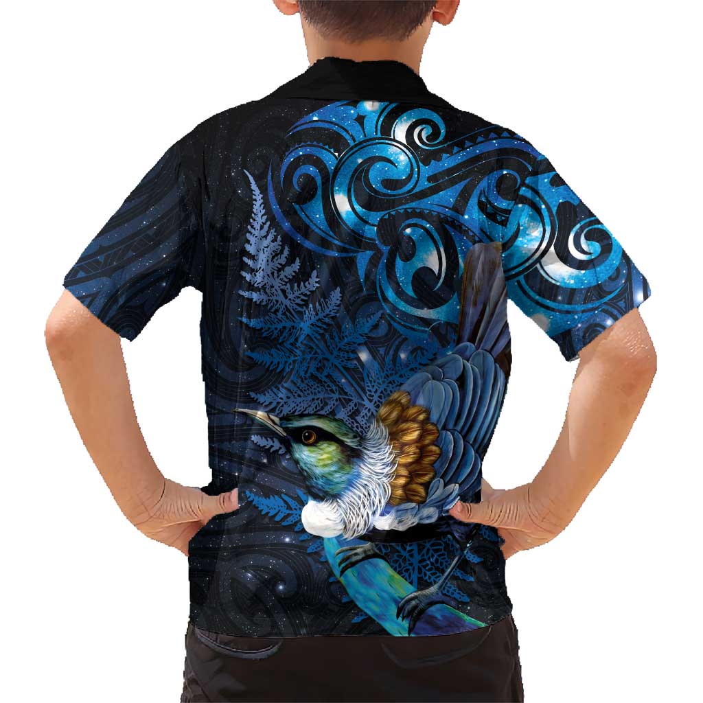 Aotearoa Matariki Family Matching Summer Maxi Dress and Hawaiian Shirt Maori Tribal with Silver Fern and Tui Bird Galaxy Style LT03 - Polynesian Pride