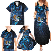 Aotearoa Matariki Family Matching Summer Maxi Dress and Hawaiian Shirt Maori Tribal with Silver Fern and Tui Bird Galaxy Style LT03 - Polynesian Pride
