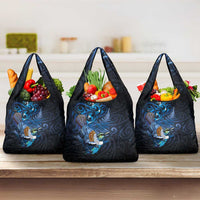 Aotearoa Matariki Grocery Bag Maori Tribal with Silver Fern and Tui Bird Galaxy Style LT03 3-pack One Size Navy - Polynesian Pride