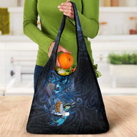 Aotearoa Matariki Grocery Bag Maori Tribal with Silver Fern and Tui Bird Galaxy Style LT03 - Polynesian Pride