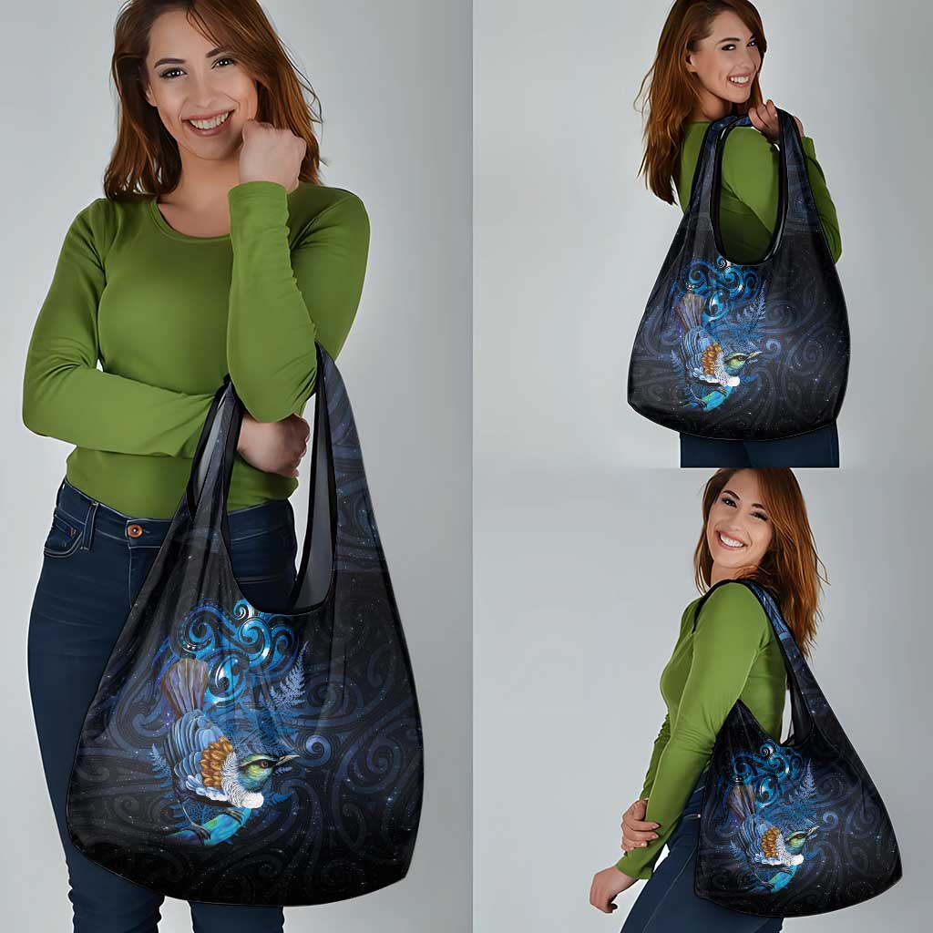 Aotearoa Matariki Grocery Bag Maori Tribal with Silver Fern and Tui Bird Galaxy Style LT03 - Polynesian Pride