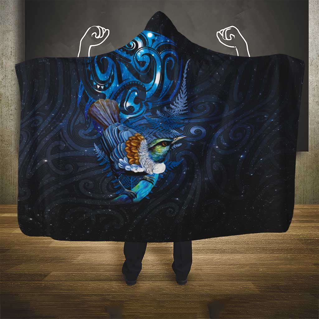 Aotearoa Matariki Hooded Blanket Maori Tribal with Silver Fern and Tui Bird Galaxy Style LT03 - Polynesian Pride