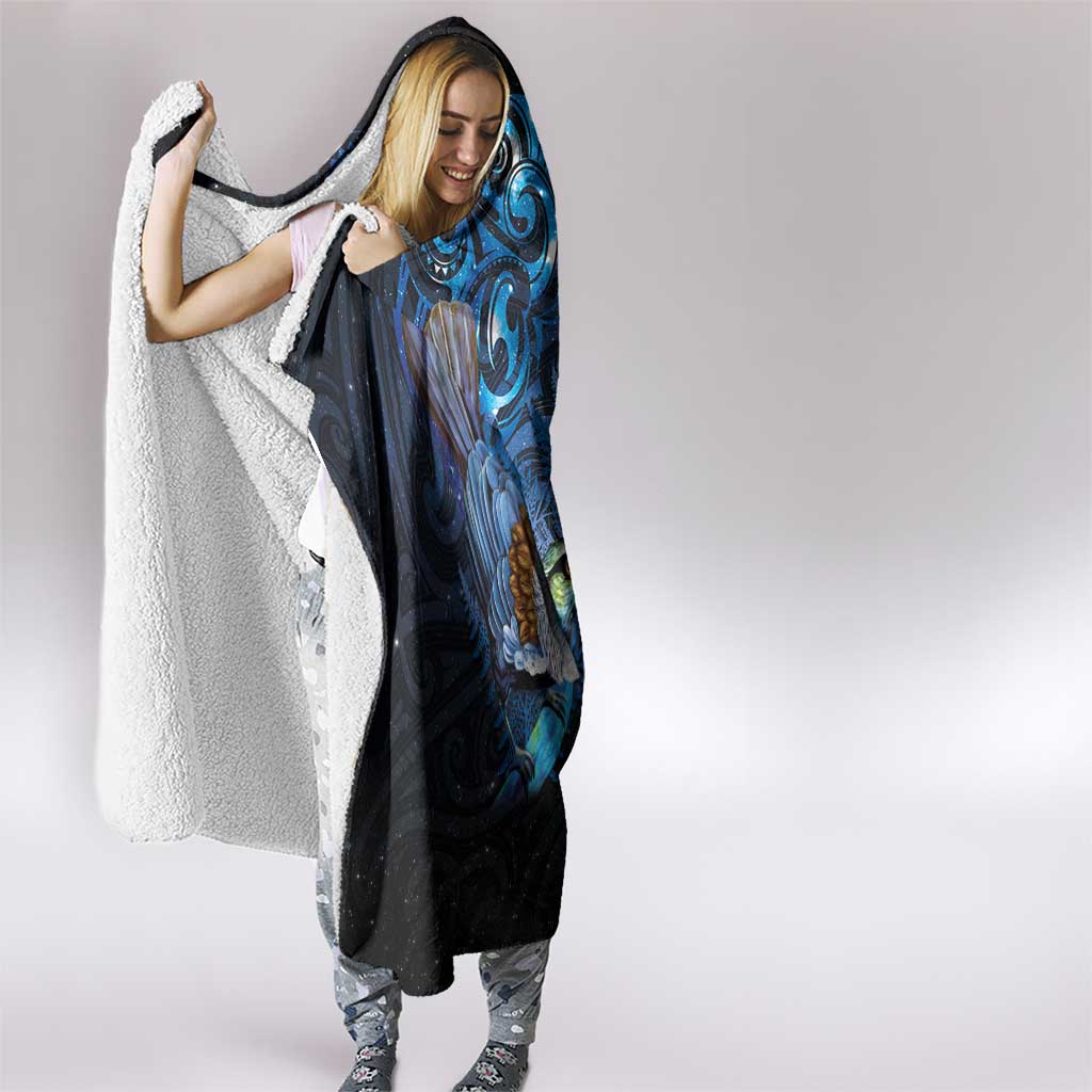 Aotearoa Matariki Hooded Blanket Maori Tribal with Silver Fern and Tui Bird Galaxy Style LT03 - Polynesian Pride