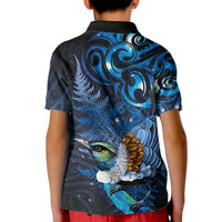 Aotearoa Matariki Kid Polo Shirt Maori Tribal with Silver Fern and Tui Bird Galaxy Style LT03 - Polynesian Pride