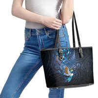 Aotearoa Matariki Leather Tote Bag Maori Tribal with Silver Fern and Tui Bird Galaxy Style LT03 - Polynesian Pride