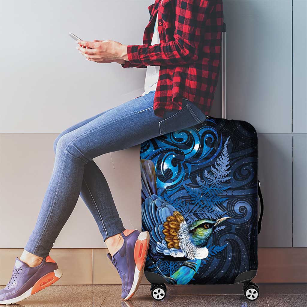 Aotearoa Matariki Luggage Cover Maori Tribal with Silver Fern and Tui Bird Galaxy Style LT03 - Polynesian Pride