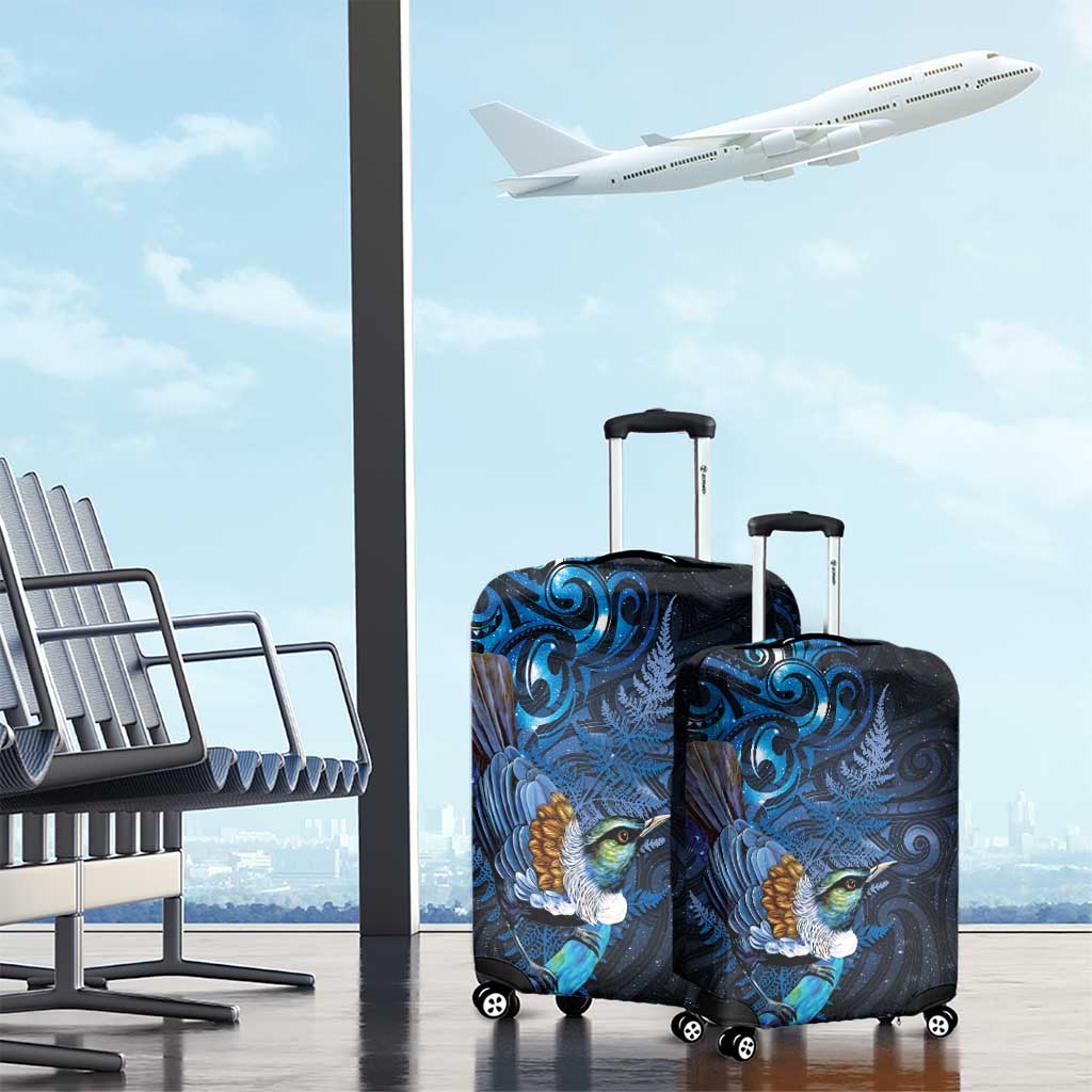 Aotearoa Matariki Luggage Cover Maori Tribal with Silver Fern and Tui Bird Galaxy Style LT03 - Polynesian Pride