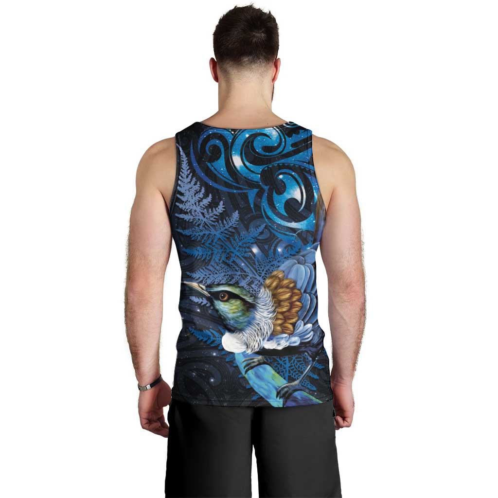 Aotearoa Matariki Men Tank Top Maori Tribal with Silver Fern and Tui Bird Galaxy Style LT03 - Polynesian Pride