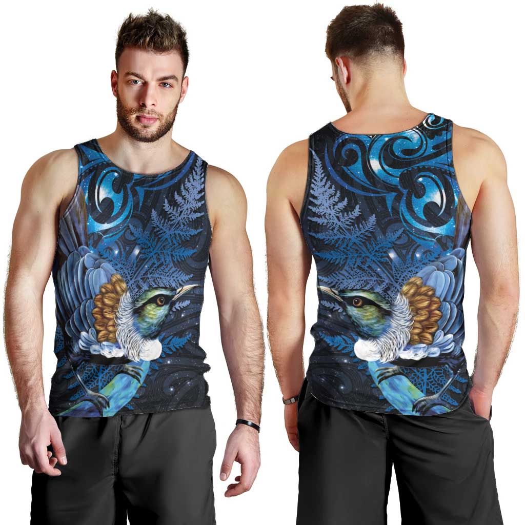 Aotearoa Matariki Men Tank Top Maori Tribal with Silver Fern and Tui Bird Galaxy Style LT03 - Polynesian Pride