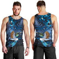 Aotearoa Matariki Men Tank Top Maori Tribal with Silver Fern and Tui Bird Galaxy Style LT03 - Polynesian Pride