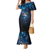 Aotearoa Matariki Mermaid Dress Maori Tribal with Silver Fern and Tui Bird Galaxy Style LT03 Women Navy - Polynesian Pride