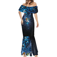 Aotearoa Matariki Mermaid Dress Maori Tribal with Silver Fern and Tui Bird Galaxy Style LT03 - Polynesian Pride