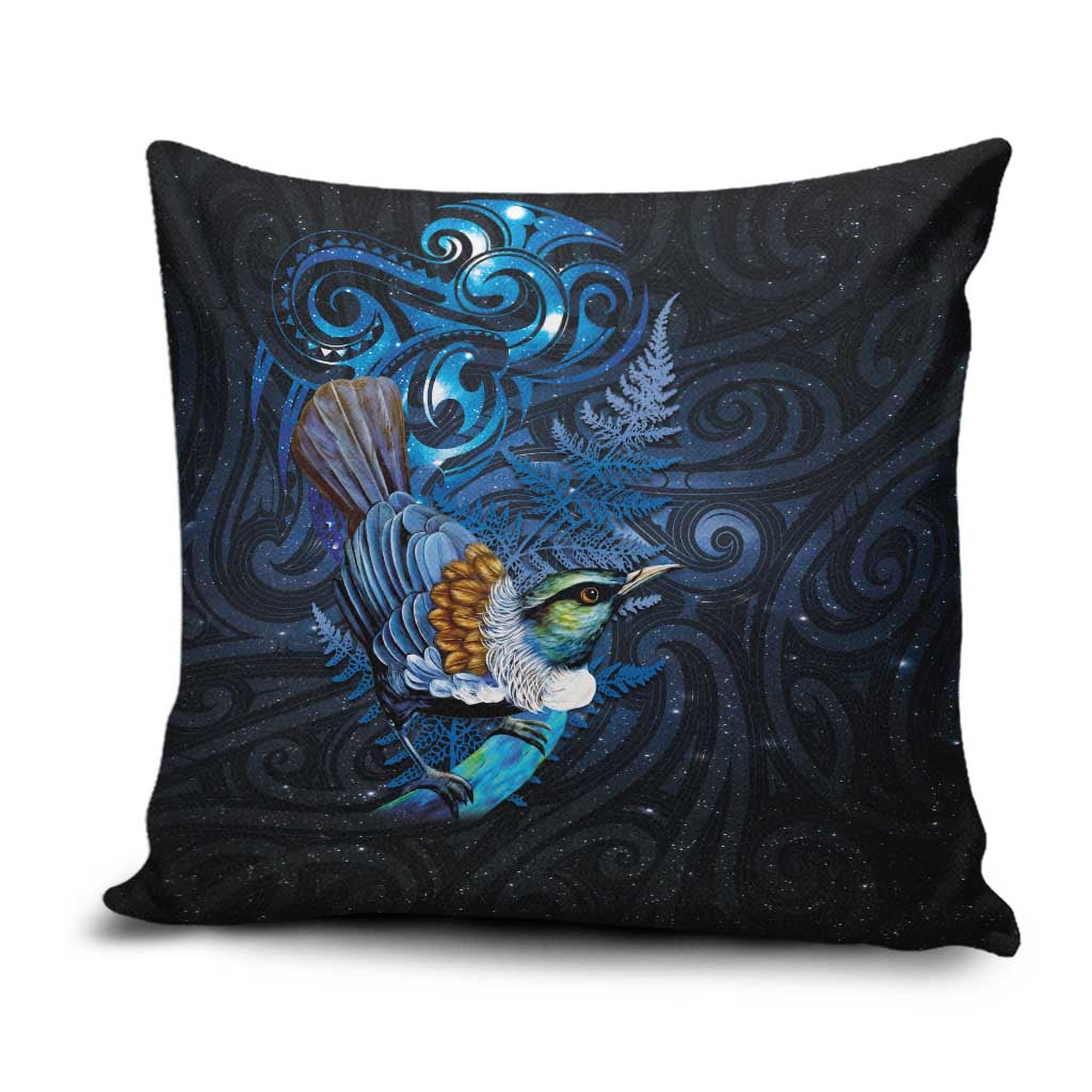 Aotearoa Matariki Pillow Cover Maori Tribal with Silver Fern and Tui Bird Galaxy Style LT03 Navy - Polynesian Pride