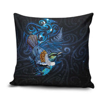 Aotearoa Matariki Pillow Cover Maori Tribal with Silver Fern and Tui Bird Galaxy Style LT03 Navy - Polynesian Pride