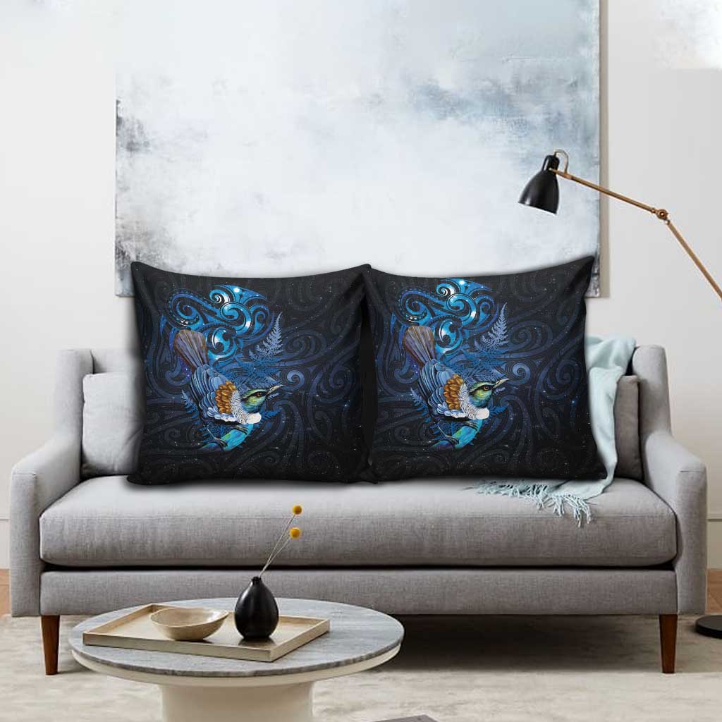 Aotearoa Matariki Pillow Cover Maori Tribal with Silver Fern and Tui Bird Galaxy Style LT03 - Polynesian Pride