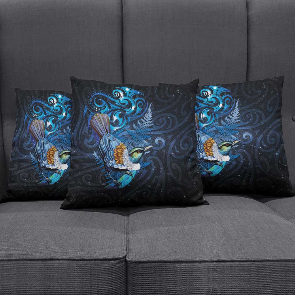 Aotearoa Matariki Pillow Cover Maori Tribal with Silver Fern and Tui Bird Galaxy Style LT03 - Polynesian Pride