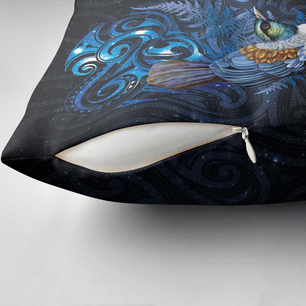 Aotearoa Matariki Pillow Cover Maori Tribal with Silver Fern and Tui Bird Galaxy Style LT03 - Polynesian Pride